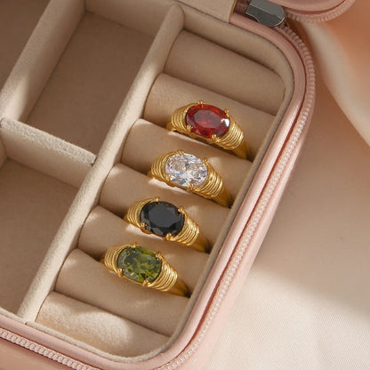 E.B.belle Zircon 18K Plated Stainless Steel Women's Rings Trendy Luxury Shiny Hypoallergenic Rings Sets Jewelry Decoration Gift