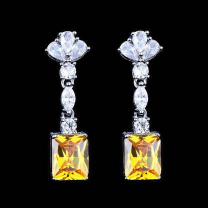Fashion Niche Yellow Color Zircon Earring Ring Necklace Three-Pieces Set For Women Party Birthday Custom Jewelry