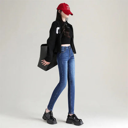 New Winter Women Snow Thermal Fleece Skinny Jeans Casual Lady Warm Velvet Thick Pencil Pants Female Basic Fleece Denim Trousers