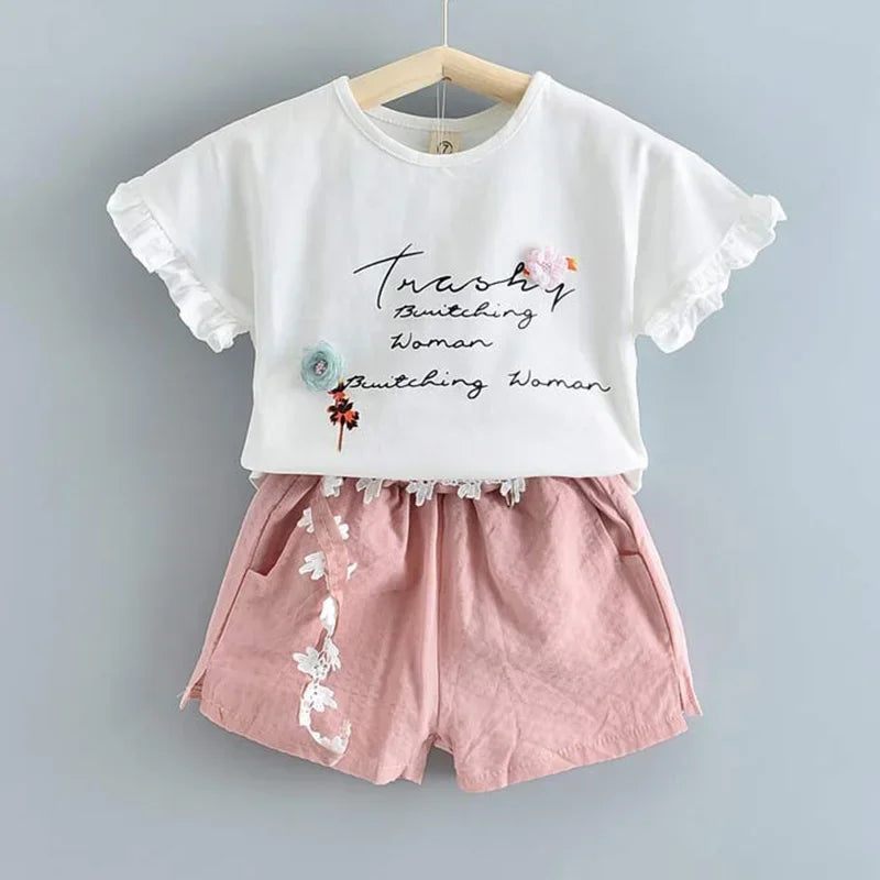 Bear Leader New Summer Casual Children Sets Chiffon Flowers Blue Girls Clothing Sets Kids Summer Set for 3-7 Years