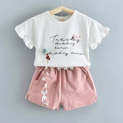 Bear Leader New Summer Casual Children Sets Chiffon Flowers Blue Girls Clothing Sets Kids Summer Set for 3-7 Years