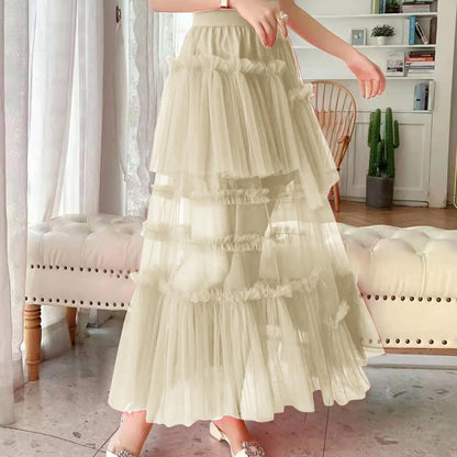 Skirts For Party 2024 Women's Long Summer Tulle Skirt Elegant High Waist Cocktail Party Wedding Flared Hem Dance Skirt for Girls