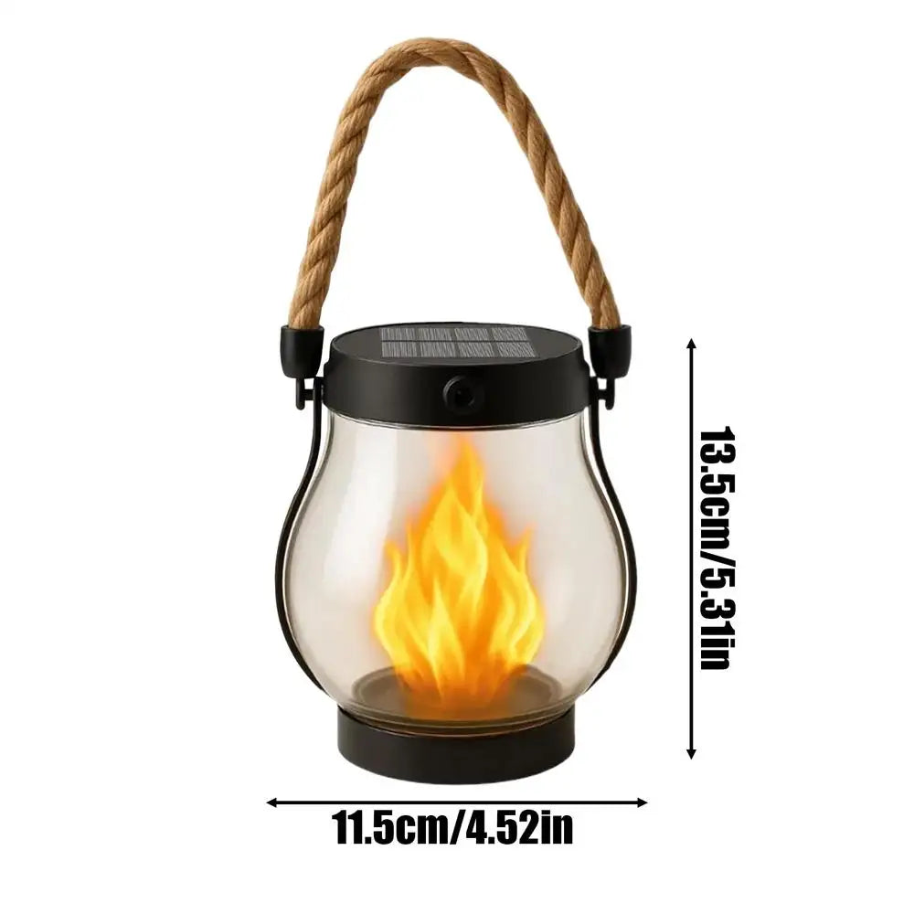 Camping Lamp Solar Flame Lights Garden Lantern Flickering LED Light Decorative Yard Decor with Rope Halloween Party Home Decor