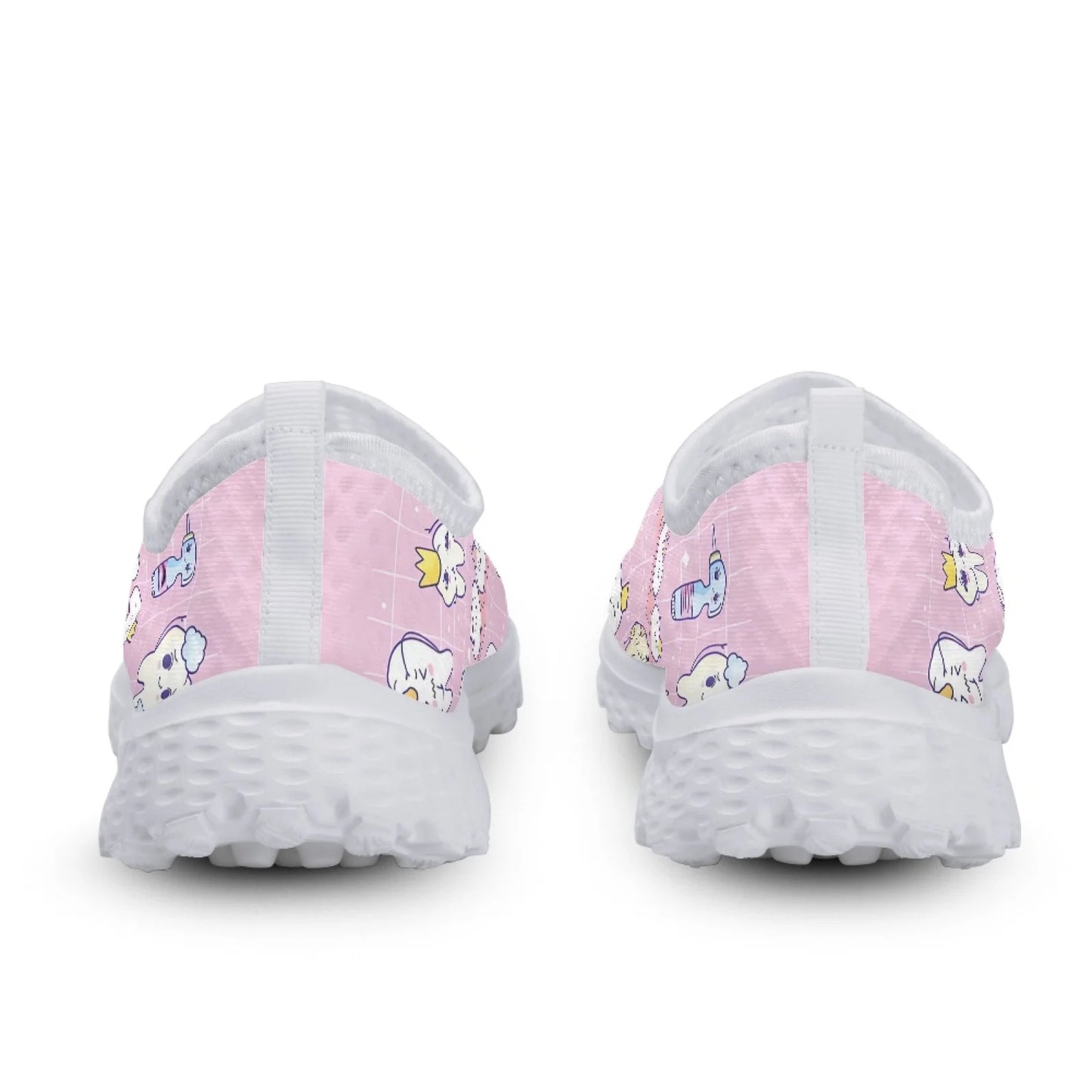 INSTANTARTS Cartoon Dental Loafers Pink Tooth Print Comfortable Breathable Shoes Medical Nurse Shoes Women's Slip On Shoes Flat