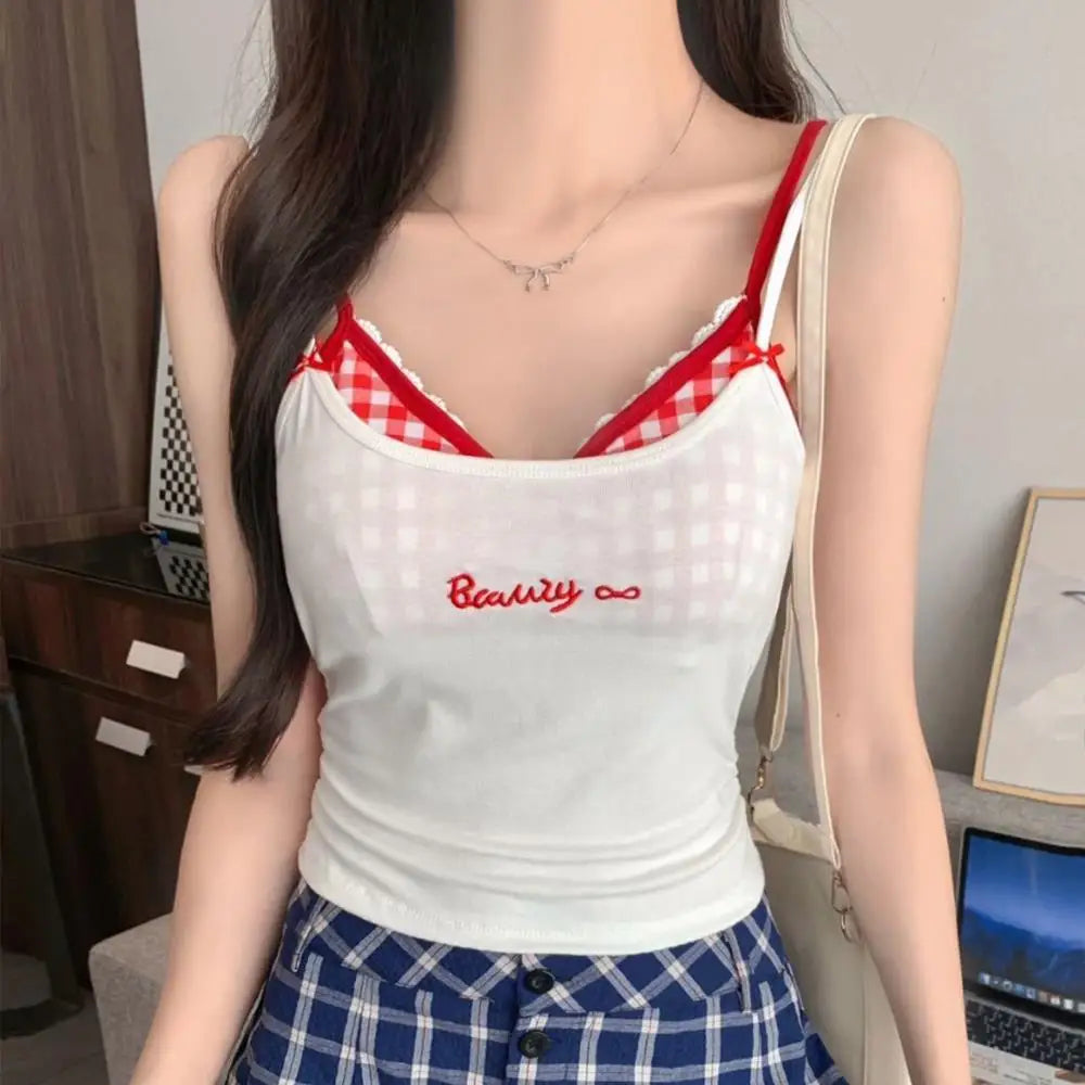 Sexy Plaid Tank Top With Chest Pad Fashion Slim Vest Women Backless Innerwear Camisole Sweet Spicy Girl Women Summer Top 2025