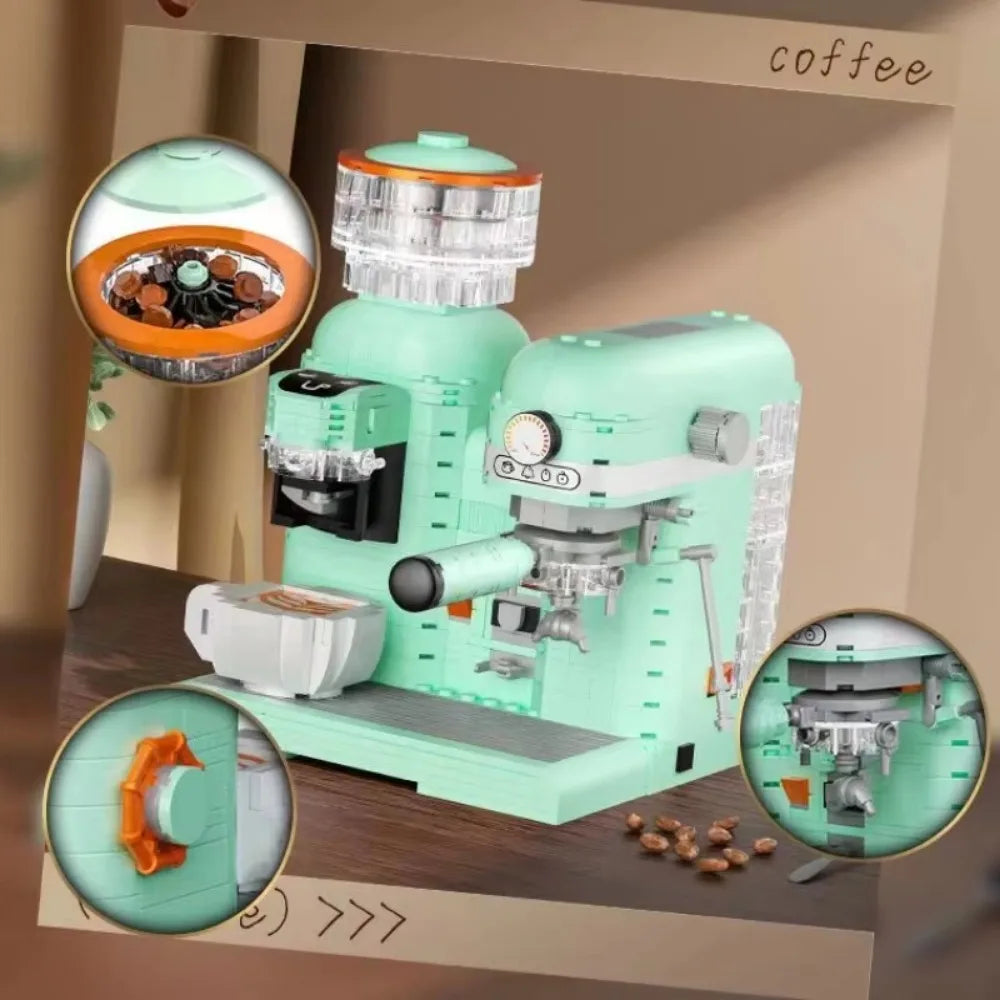 Classic Creative Coffee Machine Mini Diamond Model Building Blocks MOC Construction Bricks Collection Toy Children Xmas Gift