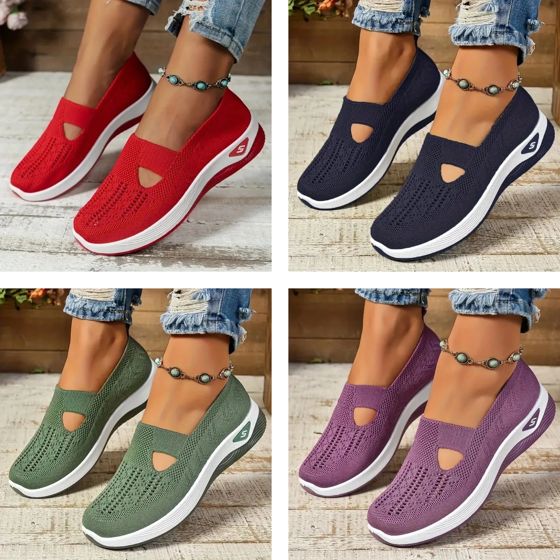 EtherealBe lightweight women's walking flats in red, navy, green, and purple for comfort and style