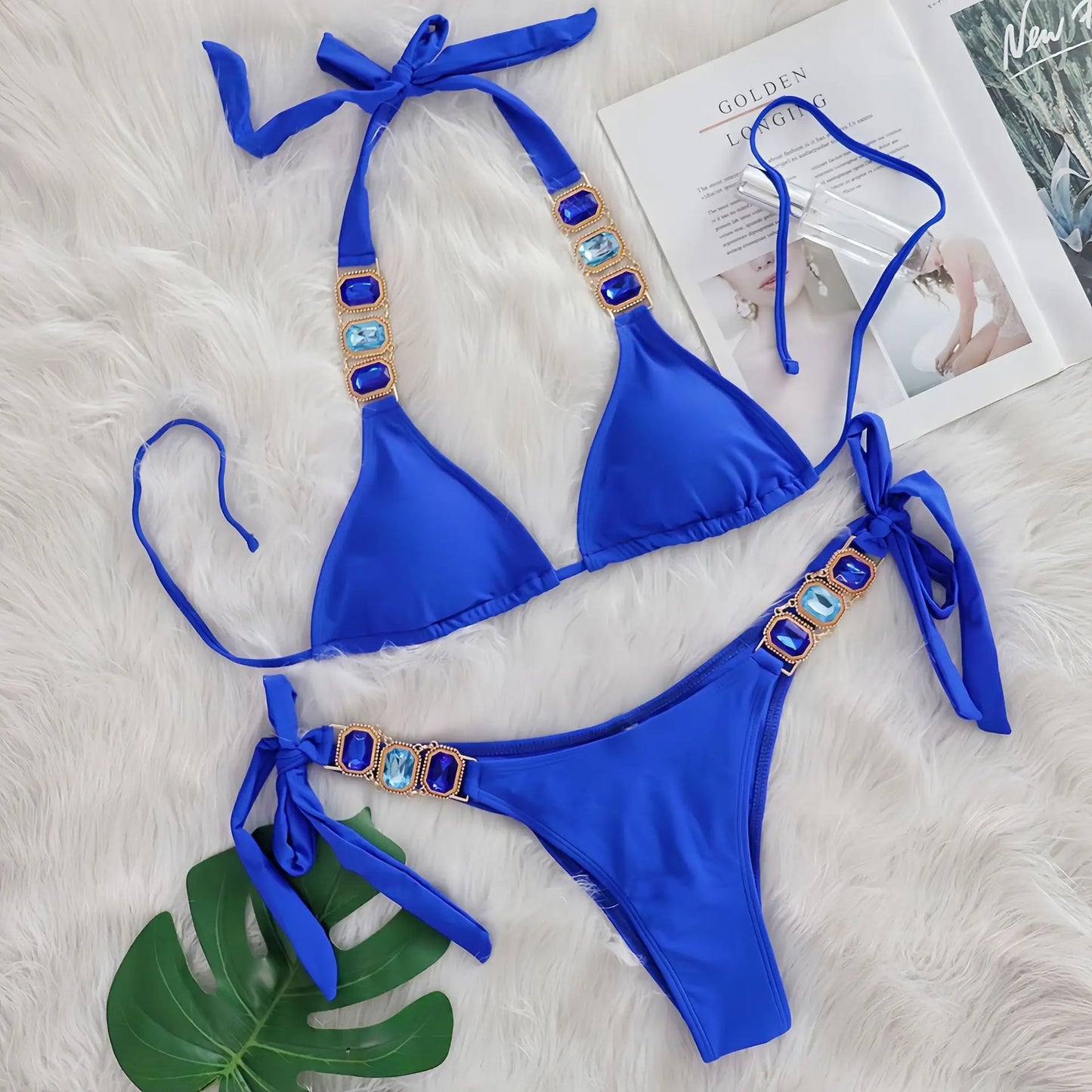 Sexy Rhinestone Bikini Set Women 2025 Luxury Pink Crystal Diamond Push Up Bandage Thong Swimsuit Beach Bathing Suit Swimwear