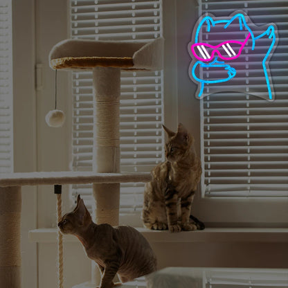 Cool Cat with Glasses Neon Sign for Wall Decor, Moon Cat USB  LED Neon Light Sign for Preppy Room Birthday Party Decoration