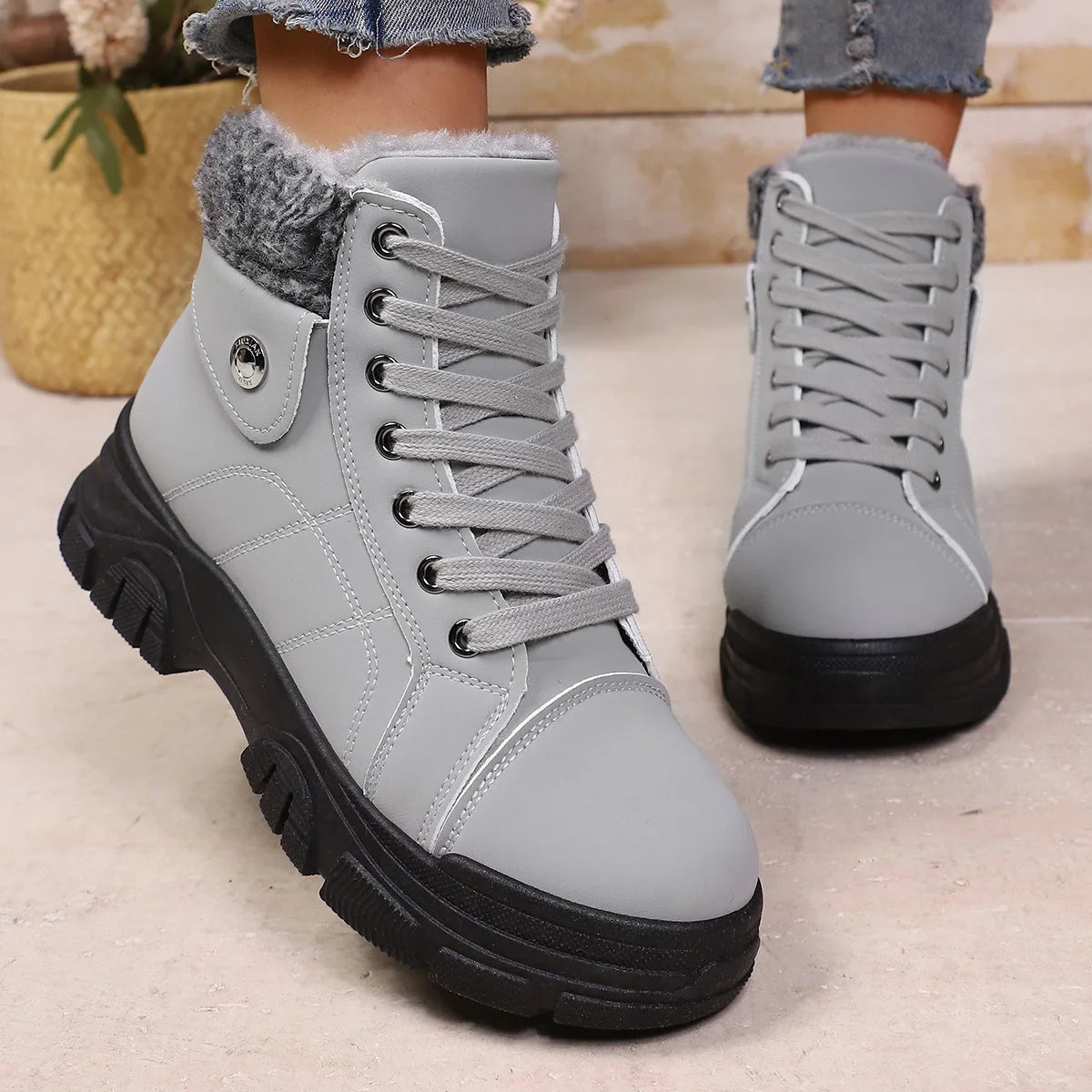 Winter Women's Boots Fashion High Top Warm Cotton Boots 2026 Winter New Women's Snow Boots Leather Casual Ankle Boot Botas Mujer