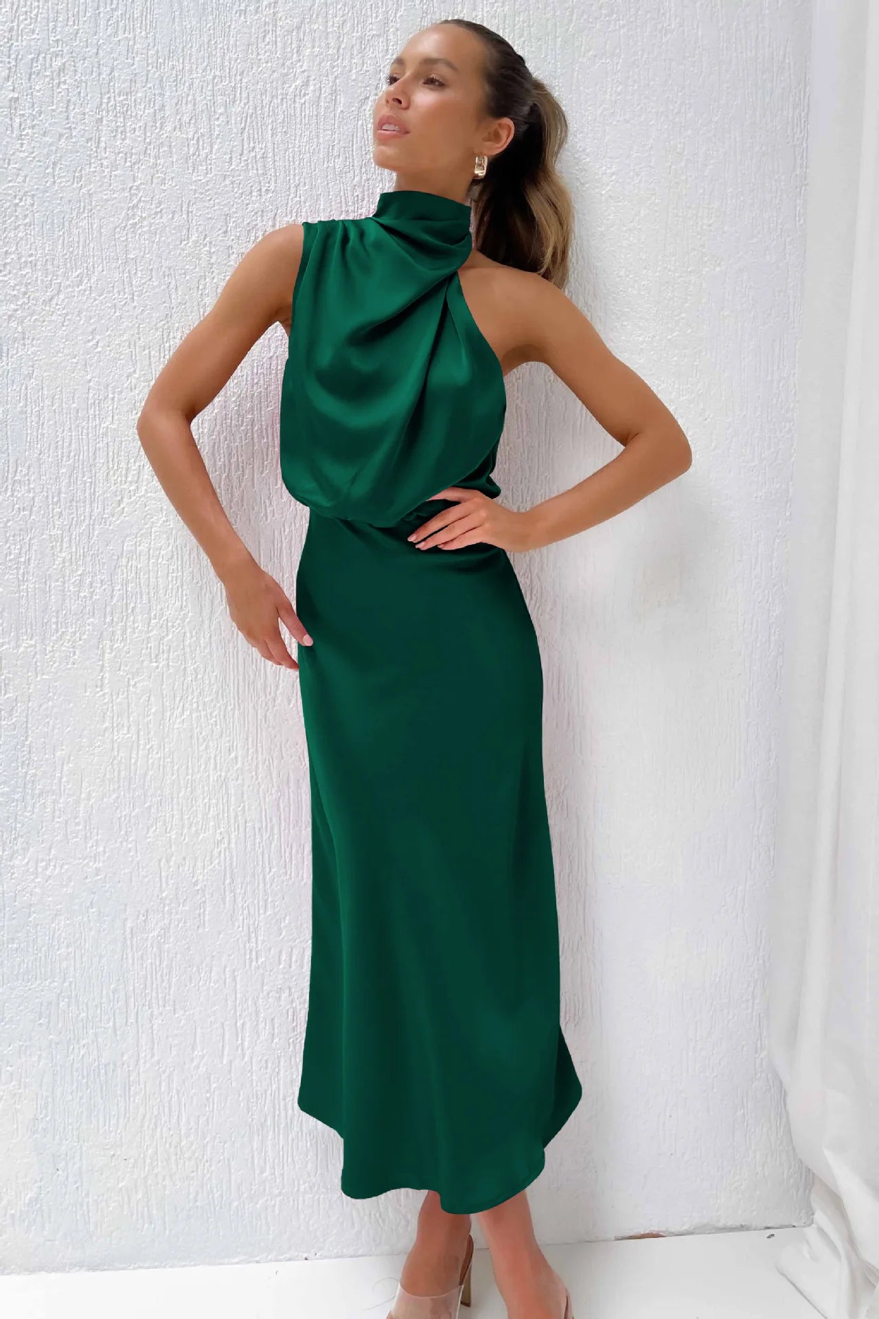 Summer Luxury Sleeveless Silk Satin Long Dress Women Elegant Off Shoulder Celebrity Evening Dress Partywear Lady Trumpet Dress