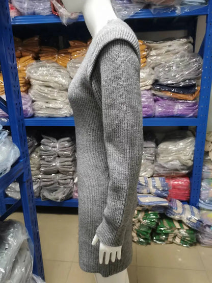 Autumn and winter new women's clothing fashionable temperament sexy round neck long sleeved hip hugging sweater women's dress