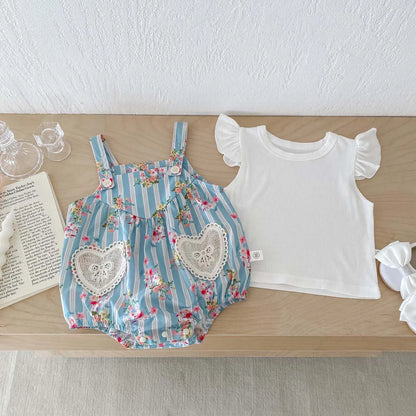 2PCS Newborn Clothes Baby Girls Bodysuit Flutter Sleeves Tops with Bodysuit Baby Romper Sets 0-24 Months