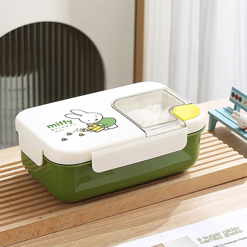 Kawaii Miffy Stainless Steel Divided Lunch Box Water Heated Student Lunch Box Cartoon Children's Lunchbox Christmas Gift Toys