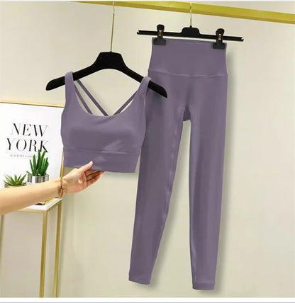 TRY TO BN Women's Tracksuit Yoga Sets Fitness Leggings Sports Bra Naked Sportwear Breathable Workout Two Pieces Suit Gym Clothes