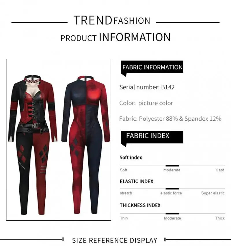 Zawaland Cosplay Costume Clown Women Printing Halloween Dress Up Matching Set Jumpsuits Carnival Party Dress Leggings Bodysuit