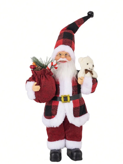 1pc Festive 12-inch Classic Santa Claus Statue: Golden and Silver White Christmas Decorations for Home, Kitchen, Hotel, and Offi