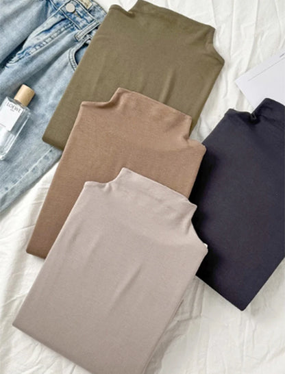 Women's Solid Innerwear Pullovers Sweaters Autumn Winter Casual Long Sleeve Bottoming Tops High Quality Half-High Collar Jumpers