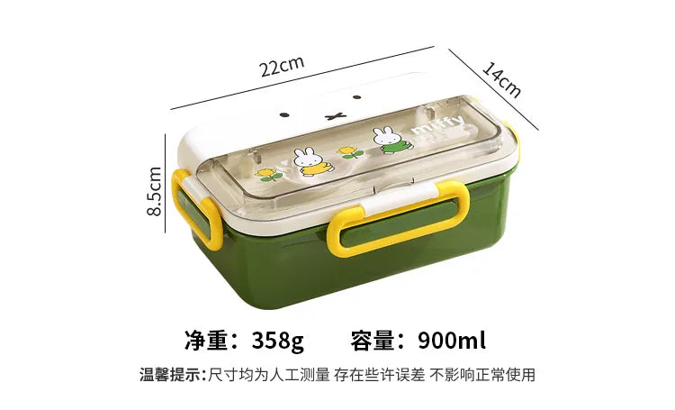 Kawaii Miffy Stainless Steel Divided Lunch Box Water Heated Student Lunch Box Cartoon Children's Lunchbox Christmas Gift Toys