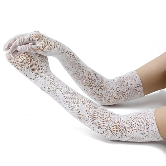 High Elasticity Long Lace Gloves Cosplay Stage Performance Bridal Gloves Floral Pattern Halloween Mesh Mittens