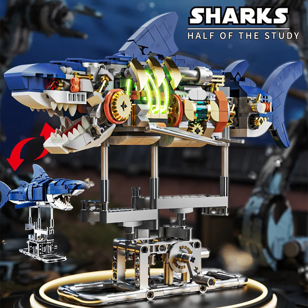 Shark Deep Sea Creature Building Kit Mechanical Shark Sea Creature Building Blocks Set Creative Gifts for Girls and Boys 687pcs