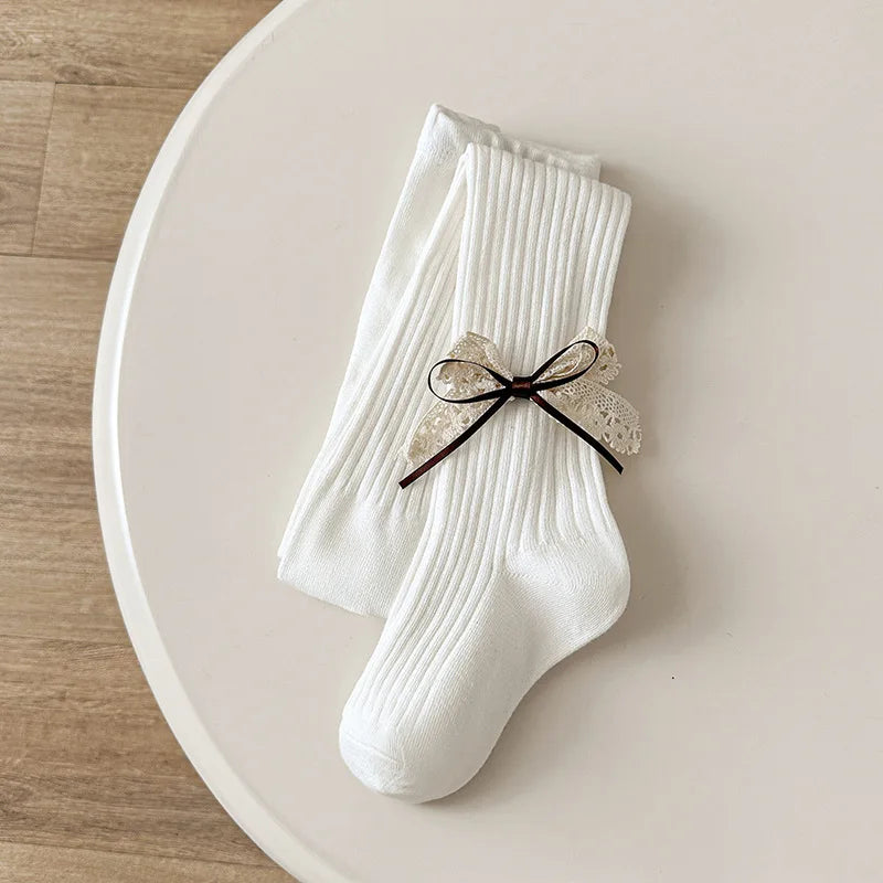 Children Cotton Tights Girls Cute Princess Bowknot Pantyhose Kids Stocking Baby Girls One-Piece Pantyhose Infant Knitted Tights