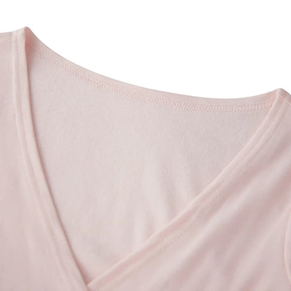 Women Fashion Lounge Set Vintage 2 Piece Outfit V Neck Waist Tie T-shirt + Elastic Waist Pants Autumn Long Sleeve Crop Tops