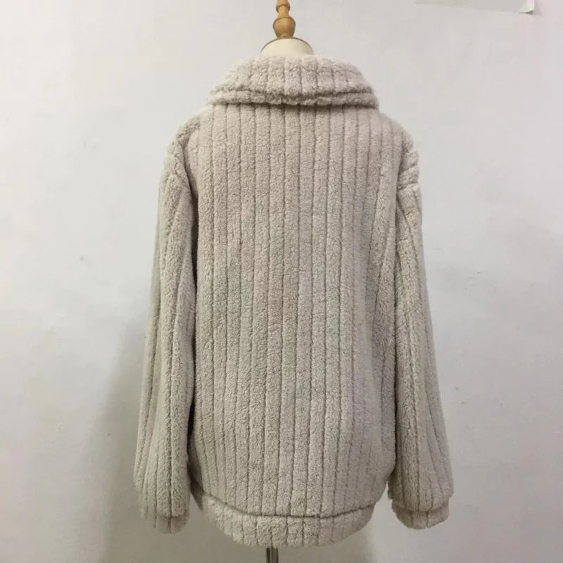 Autumn Winter Women Warm Furry Jacket New Fashion Patchwork Lapel Overcoat Female New Elegant Casual Communte Holiday Outerwears