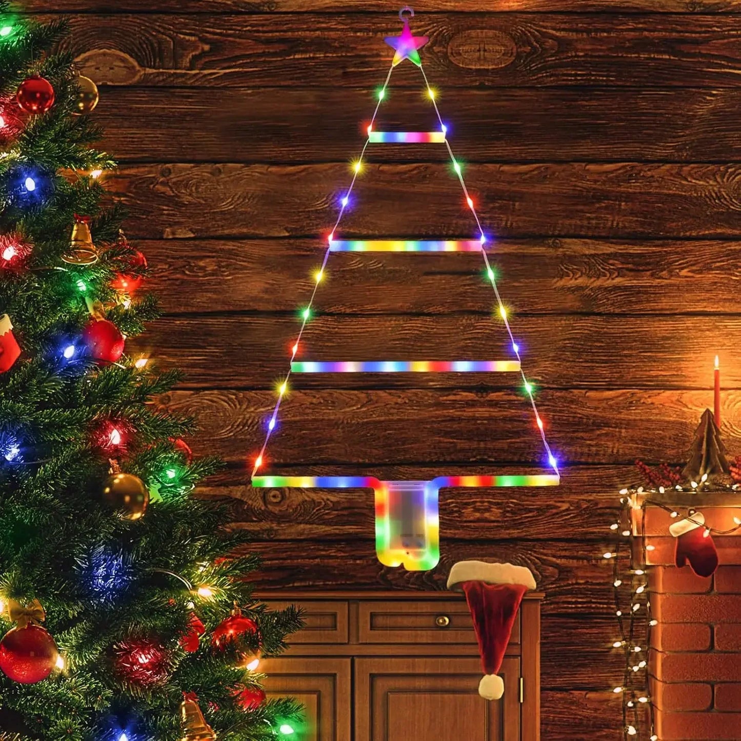 New Christmas Tree Lights Holiday Decorations Atmosphere Lamp Waterproof Leather Thread Colorful Light String Triangle Ladder
