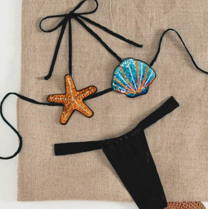 Shell Star Bikini Set Women Sexy Mermaid Cosplay Beach Party Swimsuit Sexy Bathing Suit Blue Summer 2 Piece Set Top Bottoms 2025