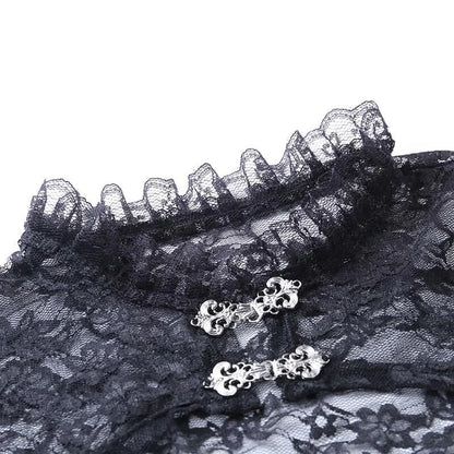 Vintage Dark Gothic Lace Mesh Long Flare Sleeve Overlay Turtleneck Covers Grunge Aesthetic Black Tops Streetwear for Women Egirl