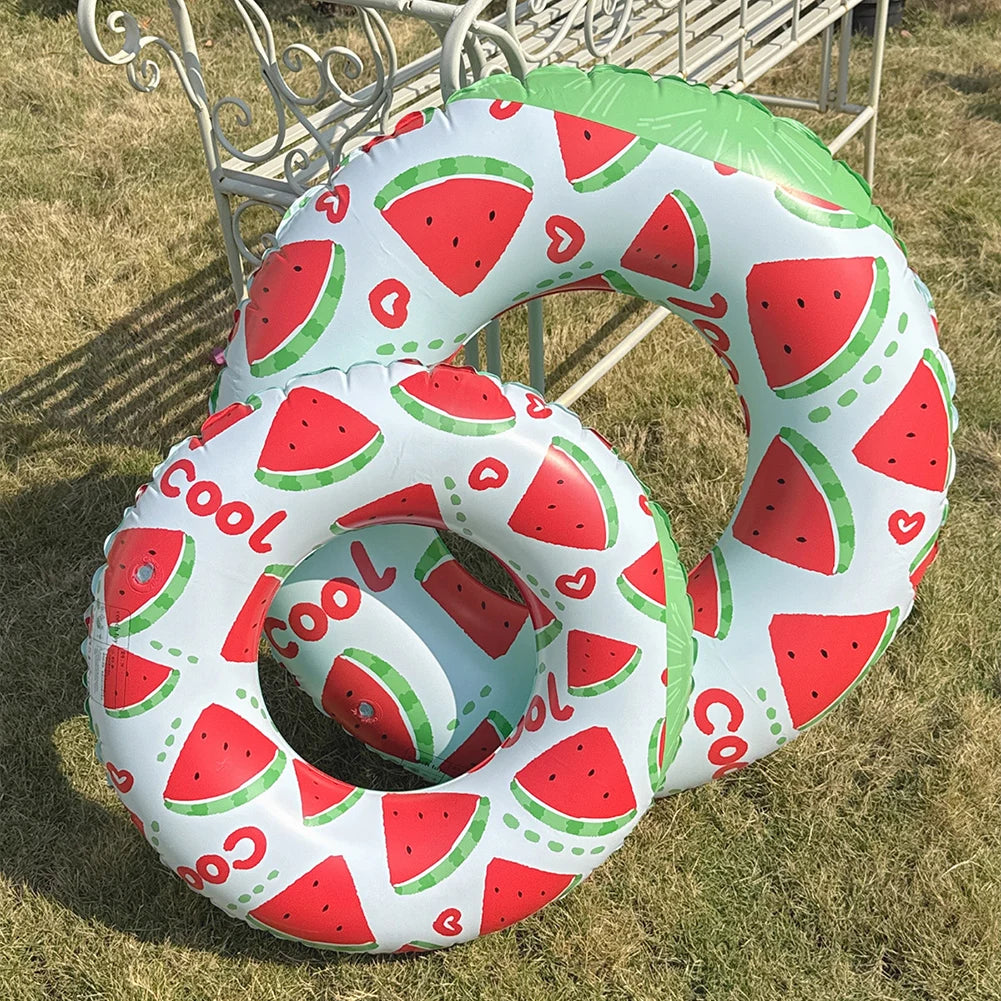 Summer Inflatable Swim Ring Watermelon Pattern PVC Pool Floats Leakproof Striped Pool Rings for Adult Kids Pool Beach Party ﻿