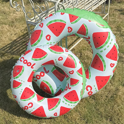 Summer Inflatable Swim Ring Watermelon Pattern PVC Pool Floats Leakproof Striped Pool Rings for Adult Kids Pool Beach Party ﻿