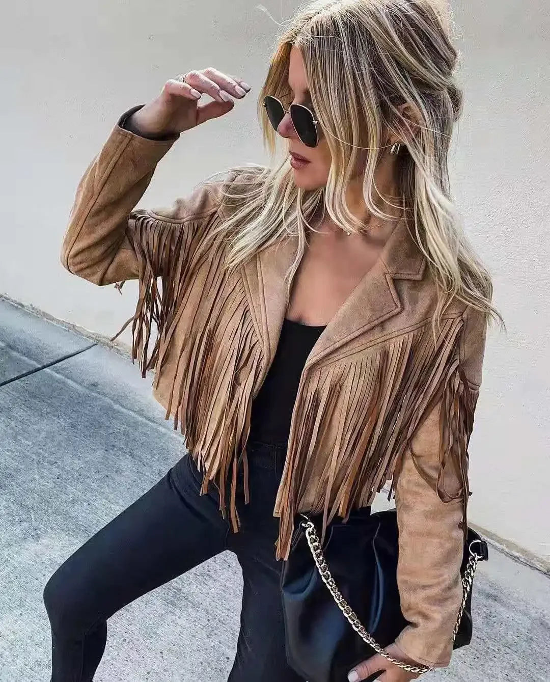 EtherealBe Fringe Suede Jacket with Tassels for Women