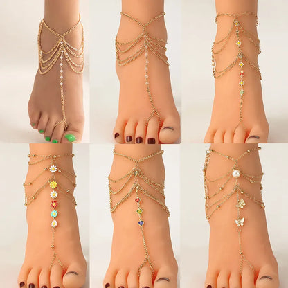 New 1 Set Multi-Layer Pearl Anklet Fashion Gold Color Ankle Bracelets For Women Beach Barefoot Foot Chain Sandal Anklet Jewelry