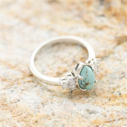 3 Pieces/Set Women's Turquoise Rings Delicate Moissanite Engagement Wedding Rings Anniversary Birthday Christmas Gift Jewelry
