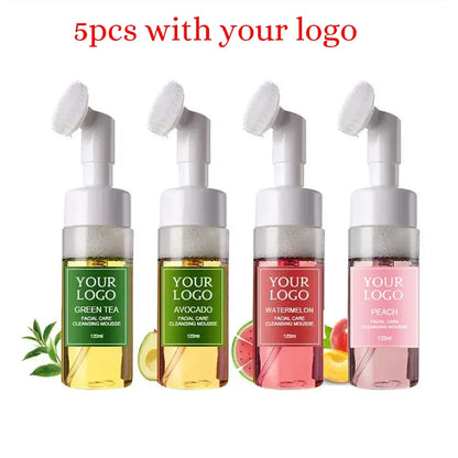120ml Custom Logo Face Wash Private Label with Brush Avocado Watermelon Green Tea Cleansing Mousse Liquid Face Clean Makeup Milk