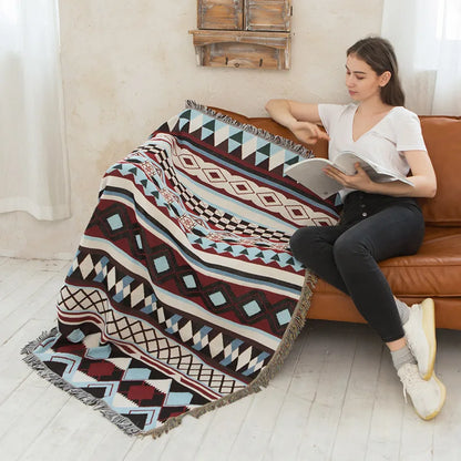 Retro Indian Style Thread Blanket Countryside Geometry Sofa Cobertor Hanging Tapestry Cotton Knitted Sofa Blanket for Bed Travel