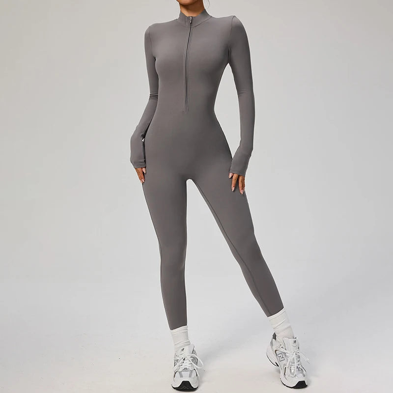 TRY TO BN Sports Yoga Jumpsuit Long Sleeves Zipper Sportswear Fitness Pants Workout Bodysuit One Piece Tights Women Gym Clothing