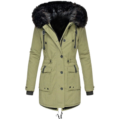 1 Pcs Winter Down Padded Coat for Women Plus Size Puffer Jacket Thick Thermal Fleece Lined Parka Fur Collar Hooded Outwear Loose