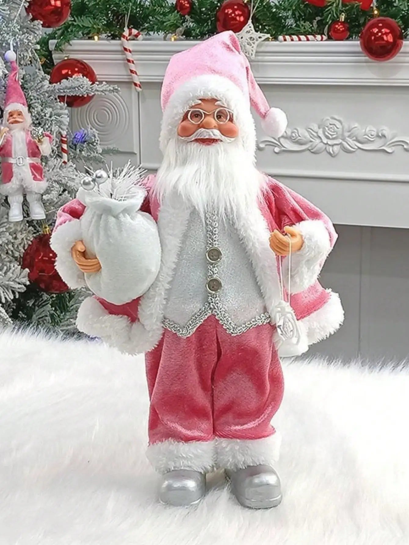 1pc Festive 12-inch Classic Santa Claus Statue: Golden and Silver White Christmas Decorations for Home, Kitchen, Hotel, and Offi