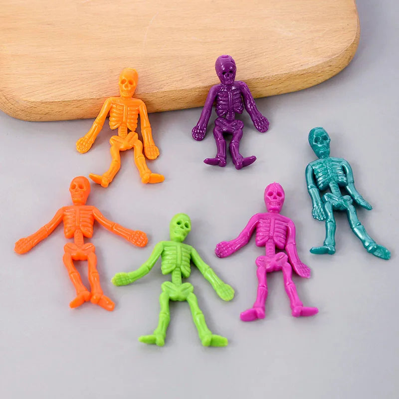 16Pcs Halloween Stretchable Skeleton Man Kids Party Favors TPR Soft Rubber Zombie Horror Doll Stress Relief Toy Halloween Gifts