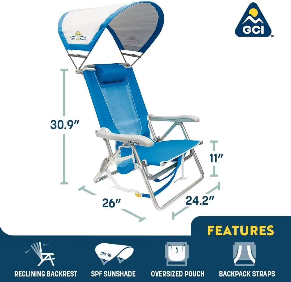 Outdoor Sunshade Backpack Beach Chair | Reclining Folding Canopy Chair with Durable Armrests, Drink Holder & Carry Straps, Perfe
