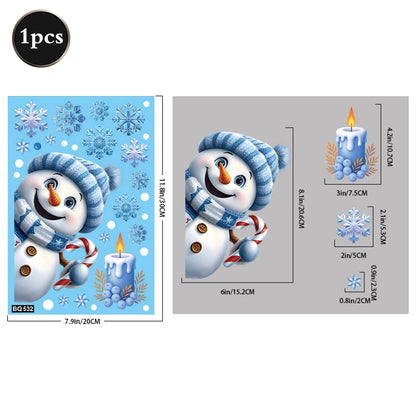 Christmas Window Static Clings Snowman Santa Claus Snowflake Reindeer Cute Xmas Decoration Decal Sticker Home Ornaments Supplies