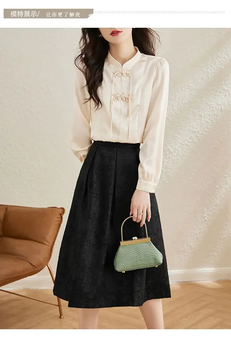 Early Spring Tops for Women Shirts for Spring Wear 2025 New French Temperament New Chinese Puff Sleeve Cardigan