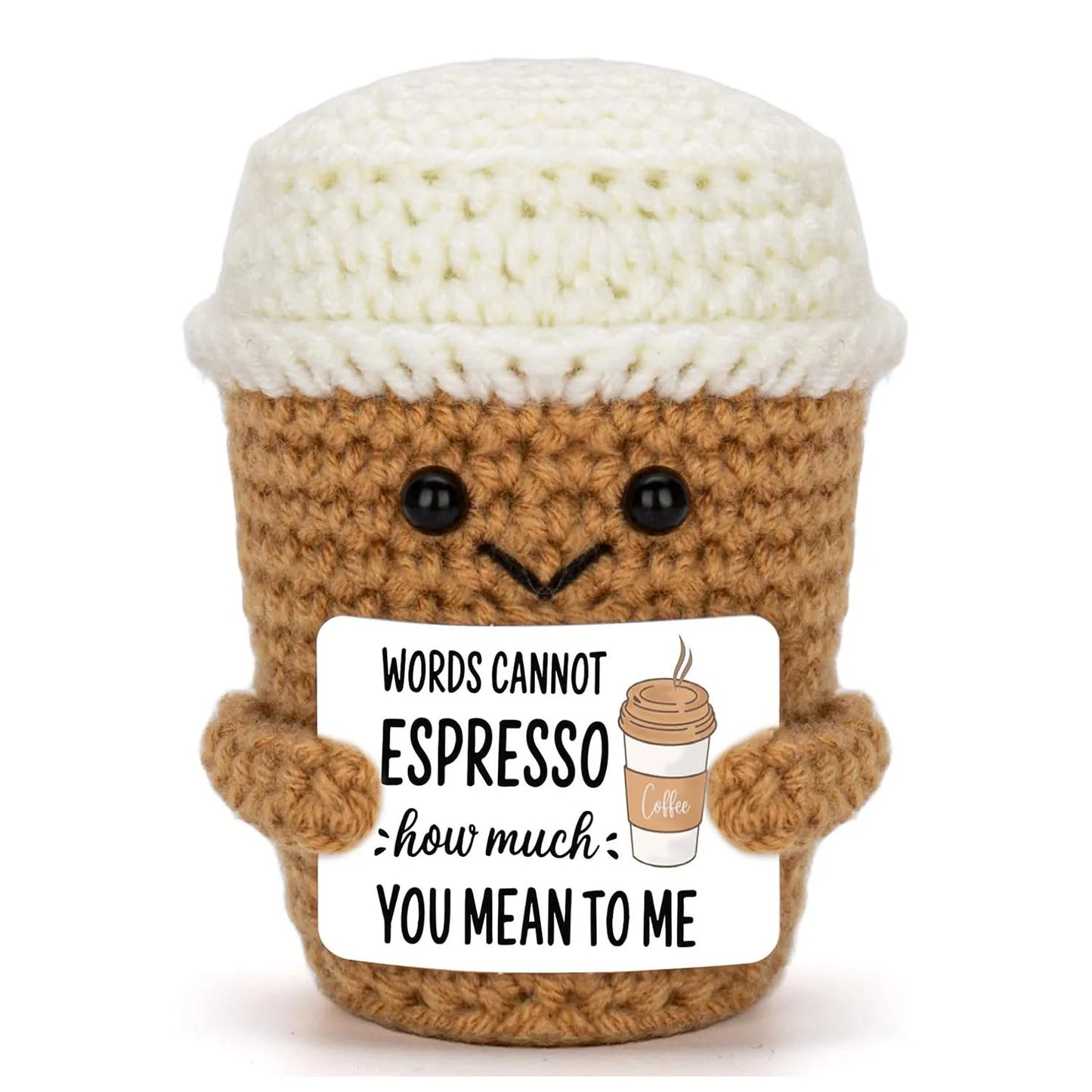 Funny Handwoven Positive Energy Coffee Cup Support Emotional Home Room Decoration Plush Knitting Doll Birthday Christmas Gift