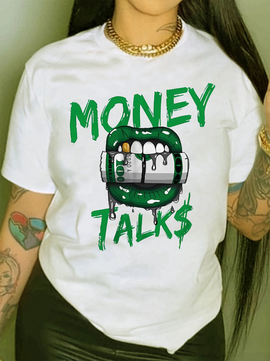 Summer women's Dollar Mouth print large loose casual round neck short sleeved T-shirt