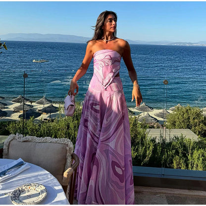 Geometric Print Cape Women's Set Loose Batwing Sleeve Top Flowy Maxi Skirt 2025 Summer Elegant Suit Holiday Fashion Lady Sets