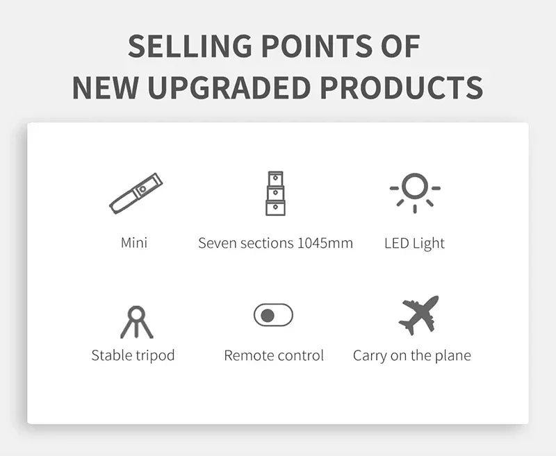 Xiaomi Mijia Selfie Stick 1045mm Wireless Bluetooth LED Fill Light Extended Tripod With Remote Shutter For Android IOS Cellphone