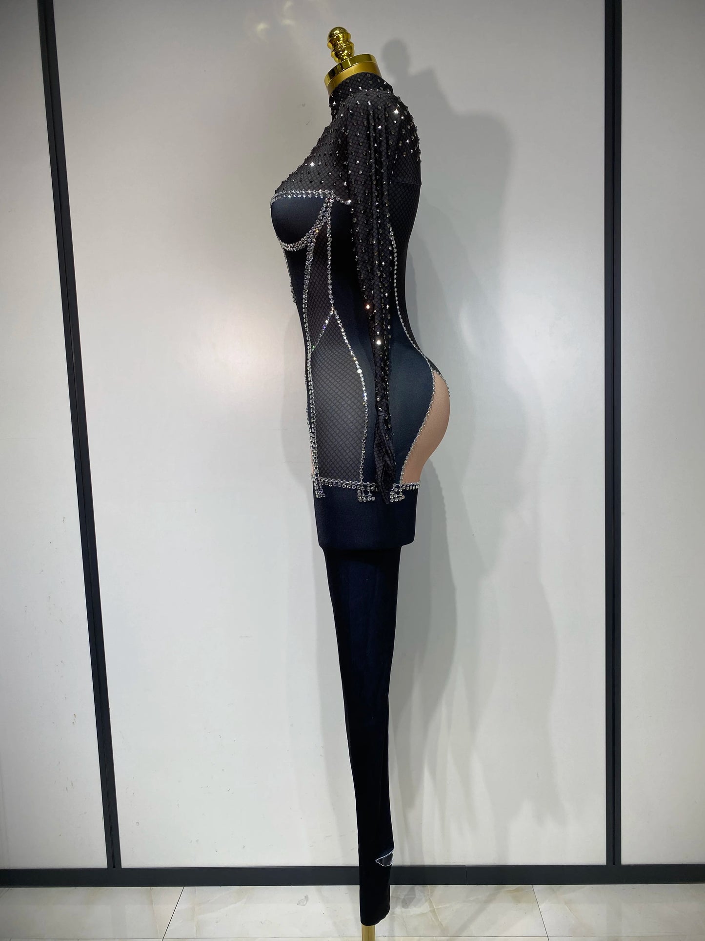 STOCK Sparkly Diamond Women Sexy Mesh Jumpsuit Nightclub Bar Party Show Gogo Dancer Clothing Drag Queen Outfit Stage Costume